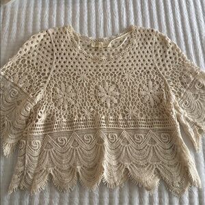 Rebellion Beige Crochet Lace Top